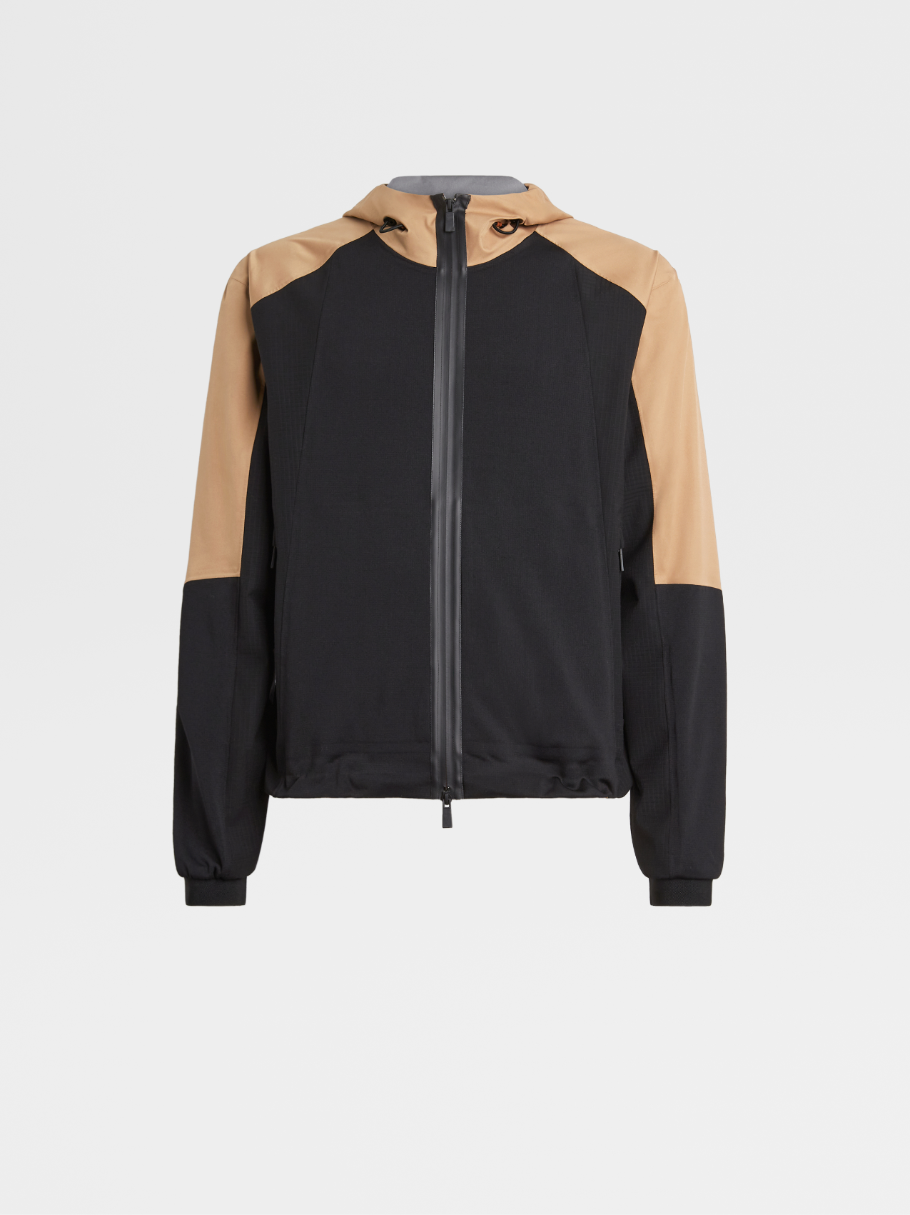 Black Multimaterial Technical Ripstop Full Zipper Hoodie